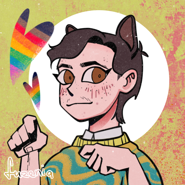 Picrew made to look like the webmaster, who is a white brunette man with short hair, brown eyes, and facial hair