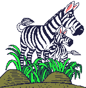 Pixel of two zebras in the grass