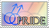 Rainbow stamp with the double mars symbol that reads 'Pride'