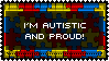 Stamp with puzzle pieces that reads 'I'm autistic and proud!'