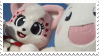 Stamp with two pink and white Japanese mascot characters