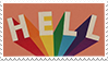 Stamp that reads 'HELL' with a rainbow
