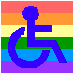 Rainbow pride graphic with a wheelchair symbol