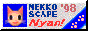 Site button that has text that reads 'Nekkoscape, Nyan! 98' and has a spinning cat face