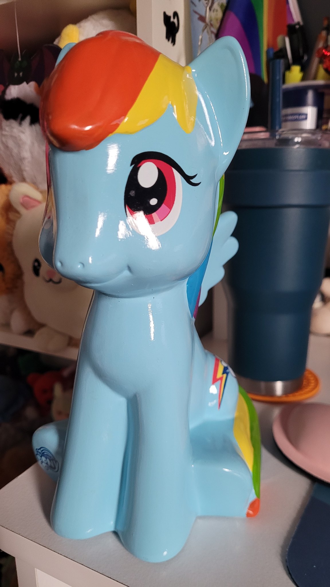 Rainbow Dash piggy bank from the front